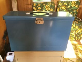 Vintage Metal Storage File Box Blue Document Holder,  Has Key,  Steel