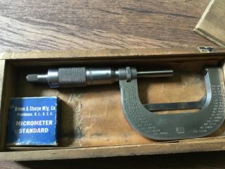 Vintage Brown and Sharpe Micrometer 47 Machinist Wooden Box,  1  Gage ;Wrench 2