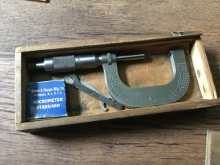 Vintage Brown and Sharpe Micrometer 47 Machinist Wooden Box,  1  Gage ;Wrench 5