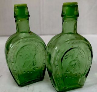Vintage Green Glass Horseshoe Salt Pepper Shaker Set
