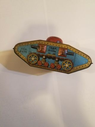 Vintage Toy Tank Bank Tin Litho Usa X675 Made In Usa