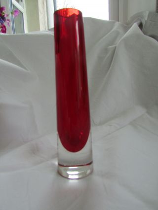 Vintage Red / Clear Teardrop Weighted Base Glass Specimen Vase.