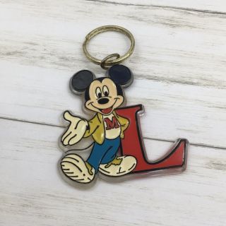 Vintage Disney Mickey Mouse Plastic Enamel Letter L Keychain Key Ring