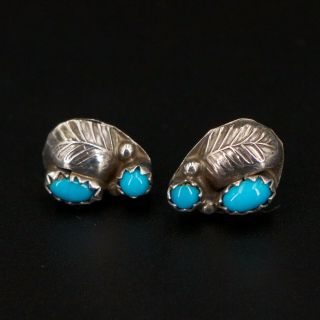 Vtg Sterling Silver - Navajo Turquoise Snake Eye Feather Post Earrings - 1.  5g
