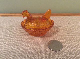 Vintage Miniature Degenhart Hen On The Nest,  Orange,  Marked