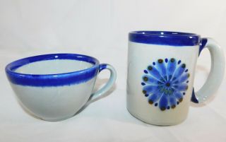 Ken Edwards El Palomar Mexico Pottery Mug Cup Blue Flowers Vintage