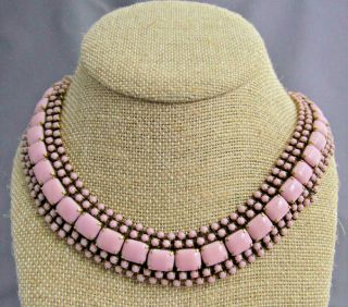 Vintage Wide Kramer Of York Emerald Panel Blush Pink Rhinestone Necklace