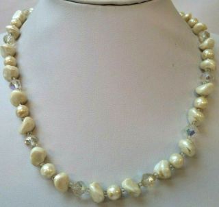Stunning Vintage Estate Ab Crystal & Mother Of Pearl Bead 30 " Necklace 2283z