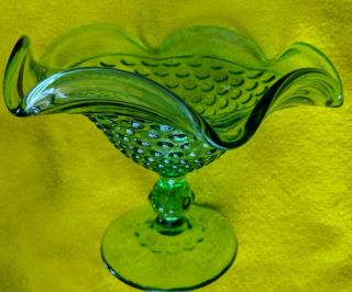 Vintage Green Depression Glass Pedestal Candy Dish Fluted Nut Fruit Retro Decor
