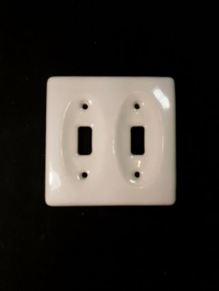 Vintage Porcelain Double Switch Wall Plate White