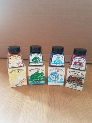 Winsor & Newton Vintage Drawing Inks X4 Green,  Blue,  Red,  Yellow