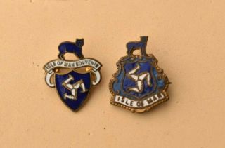Vintage Isle Of Man Pin Badges X 2 For Motorcycle Racing Fan Biker Souvenir