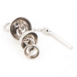 Vtg Sterling Silver - Hanging Dinner Bells W/ Stick Bracelet Charm - 2g