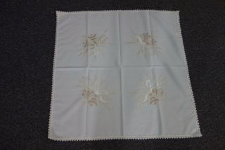 Vintage Christmas Table Topper - Cream W/ Pink/gold Bells - 28x28 - German - Lovely -