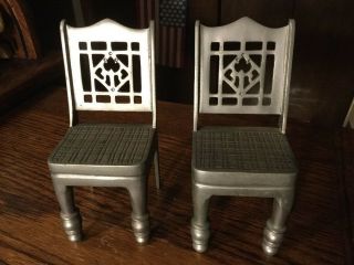 Vintage Doll Chairs Dollhouse Pewter Side Chairs 6 " X 2.  5 " X 2.  5 "