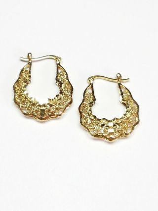 Vintage Gold Over 925 Sterling Silver Filigree Hoop Earrings