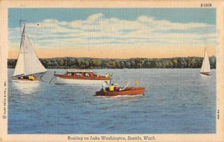 Seattle Washington Lake Washington Boating Vintage Postcard Jd228197