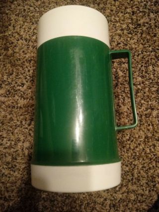 Vintage Green And White Thermos Insulated Food Jar Soup Travel Container