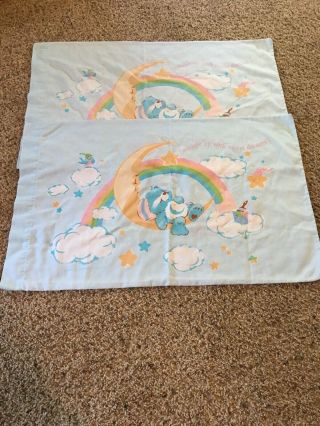 Care Bears 1980’s Pillowcase Set Of 2 Cotton Blend Rainbow Stars Vintage