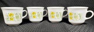 Vintage Set Of 4 Corelle By Corning Ware April Yellow Flowers Coffee Cups Mugs