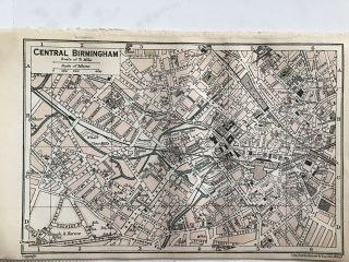 Birmingham City Plan 1923,  Vintage Street Map,  England,  Bartholomew