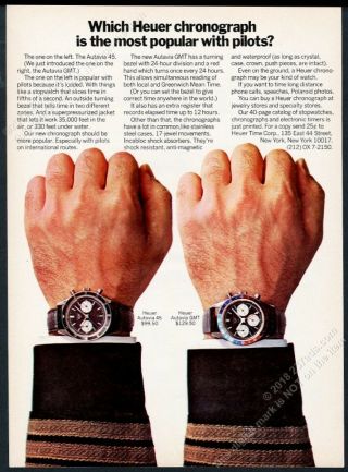 1967 Tag Heuer Autavia 45 Gmt 2 Pilot Watch Chronograph Photo Vintage Print Ad