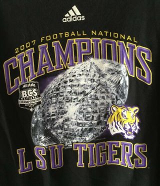 Vintage 2007 LSU Tigers FOOTBALL National Champions ADIDAS T Shirt BLACK Sz XL 2