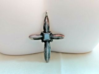 Vintage Sterling Silver Cross With Opal Center Stone