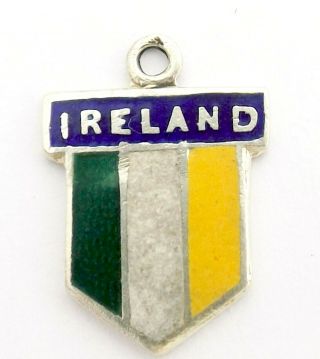 Ireland Vintage Sterling Silver Enamel Travel Charm Flag Hallmark 1956