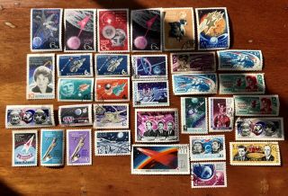 Vintage Russian Ussr Stamps Huge Bulk 32 Stamps Space Thematic 1960 - 1975