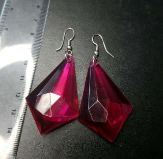 Vintage Large Pink Diamond Shape Dangle Fish Hook Earrings Costume Jewellery