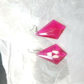 Vintage Large Pink Diamond Shape Dangle Fish Hook Earrings Costume Jewellery 4