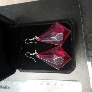 Vintage Large Pink Diamond Shape Dangle Fish Hook Earrings Costume Jewellery 5