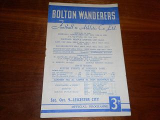 Bolton Wanderers V Leicester City 1954/5 October 9th Vintage Post