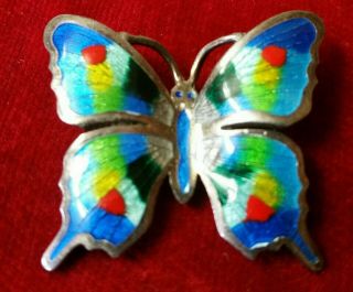 Maya Vintage 980 Silver Enamel Butterfly Pin