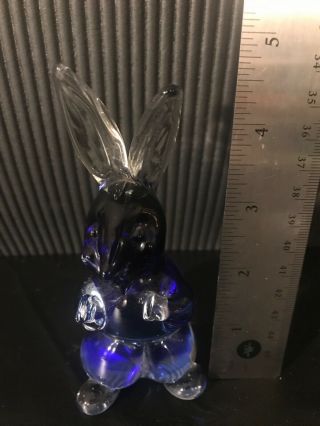 Vintage Murano Glass Rabbit Bunny Paperweight Cobalt Blue