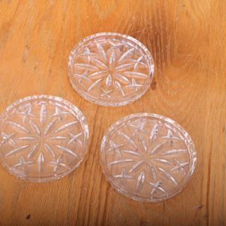 Set Of 3 Vintage Clear Glass Coasters Drink Glass Cup Gift Dining Kitchen