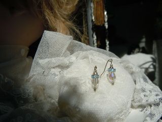 Pure Crystal Facetted Earrings For Dolls With A Touch Of Pale Blue