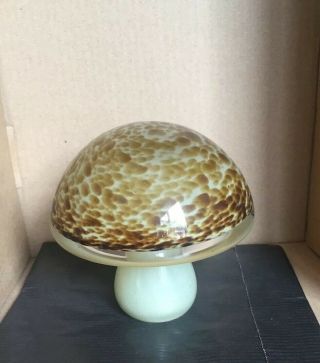 Large Wedgwood Glass Speckled Brown & Beige Mushroom Vintage Paperweight 1970 