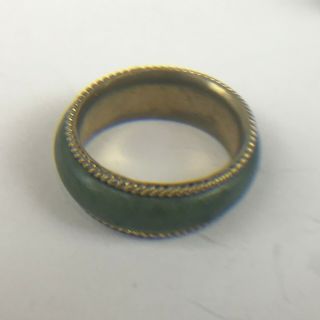 Vintage Costume Jewellery Gold Tone Green Glass Ring Size N