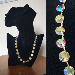 Vintage Aurora Borealis Art Deco Crystal Bezel Open Back Necklace Choker