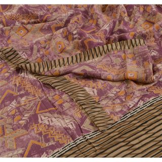 Sanskriti Vintage Indian Printed 100 Pure Crepe Silk Saree Purple Sari Craft So