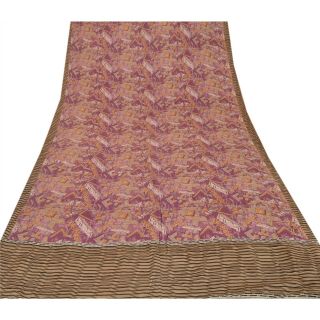 Sanskriti Vintage Indian Printed 100 Pure Crepe Silk Saree Purple Sari Craft So 3