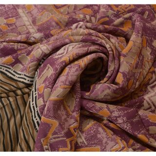 Sanskriti Vintage Indian Printed 100 Pure Crepe Silk Saree Purple Sari Craft So 4