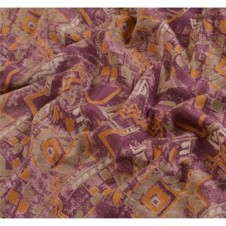 Sanskriti Vintage Indian Printed 100 Pure Crepe Silk Saree Purple Sari Craft So 5