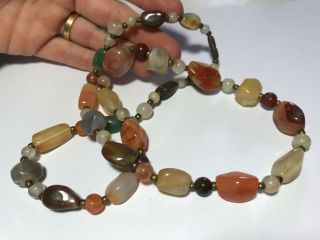 Vintage Semi - Precious Polished Gemstone Beaded Necklace Strand