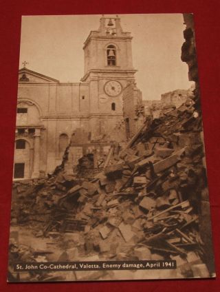 Vintage Rp Postcard Malta,  St.  John Co - Cathedral Enemy Bombing Damage April 1941