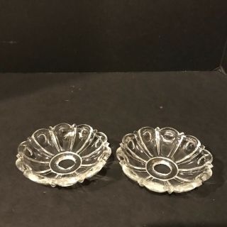 Vintage Set Of 2 Pressed Glass Scalloped Chandelier 3 1/8 Inch Bobeches