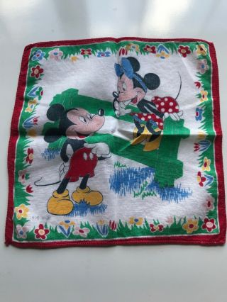 Vintage Child ' s Walt Disney Mickey & Minnie Mouse Cotton Handkerchief 2