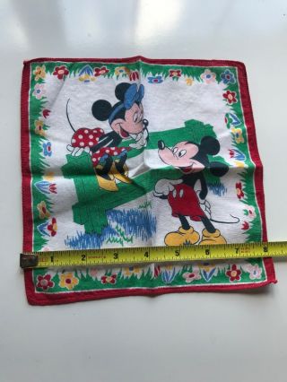 Vintage Child ' s Walt Disney Mickey & Minnie Mouse Cotton Handkerchief 3